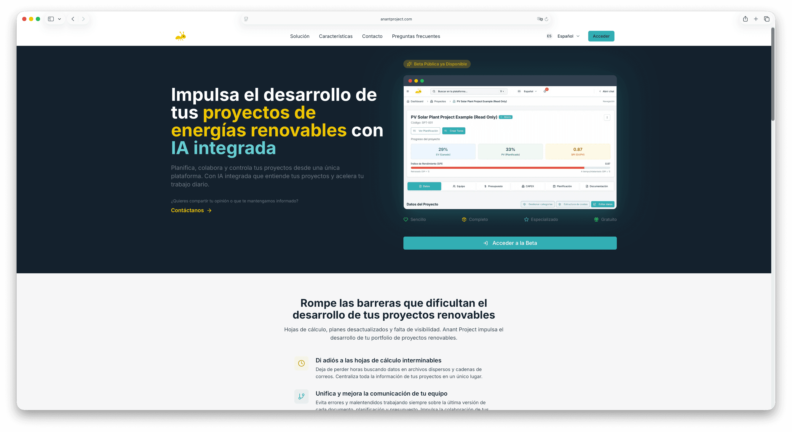 Captura de pantalla de AnantProject